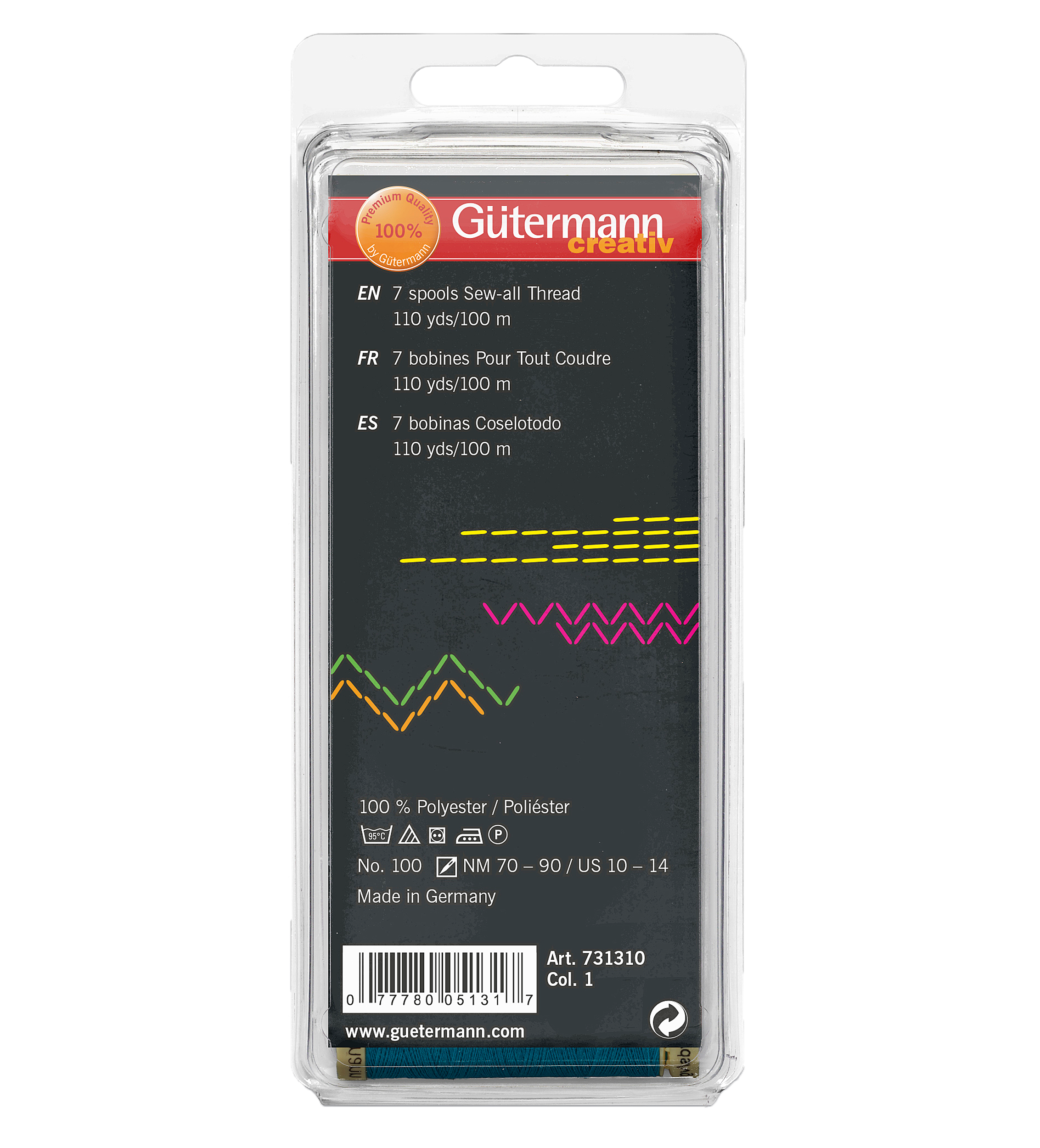Blister con 7 carretes de hilo Gütermann Coselotodo 100m Colores Neón